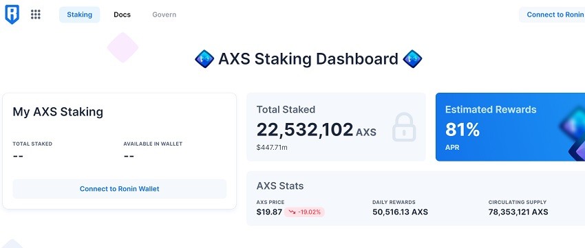Axie Infinity: Stake AXS Tokens Passive Earnings