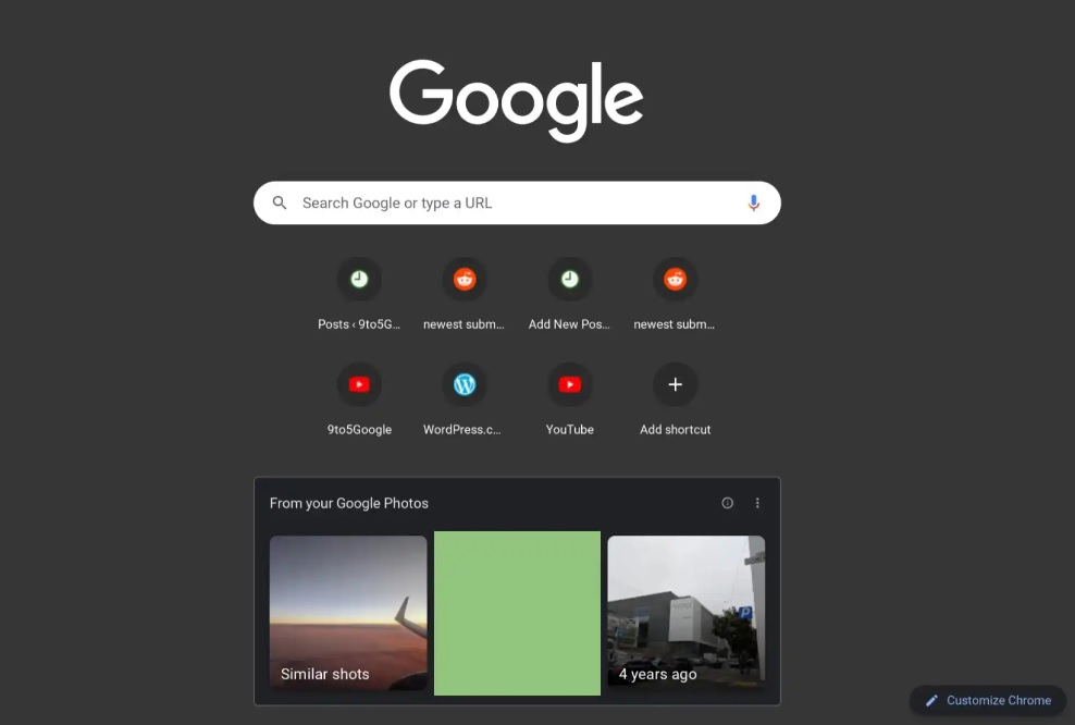 Google Chrome New Tab Page Personalization