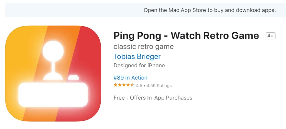 Ping Pong Classic Free Retro Game For Apple Watch