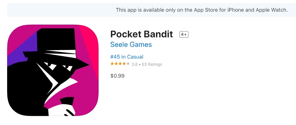 Pocket Bandit, the most downloaded Apple Watch game on the App Store
