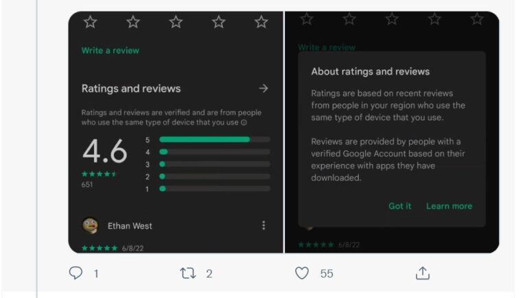 Google Play Store Ratings And Reviews To Show According To Devices In Usage