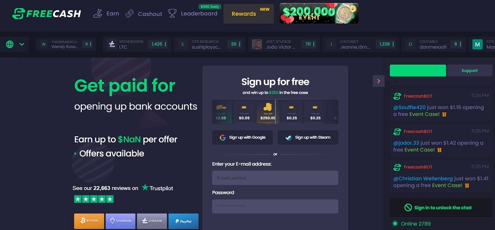 Freecash earn dollars by completing tasks