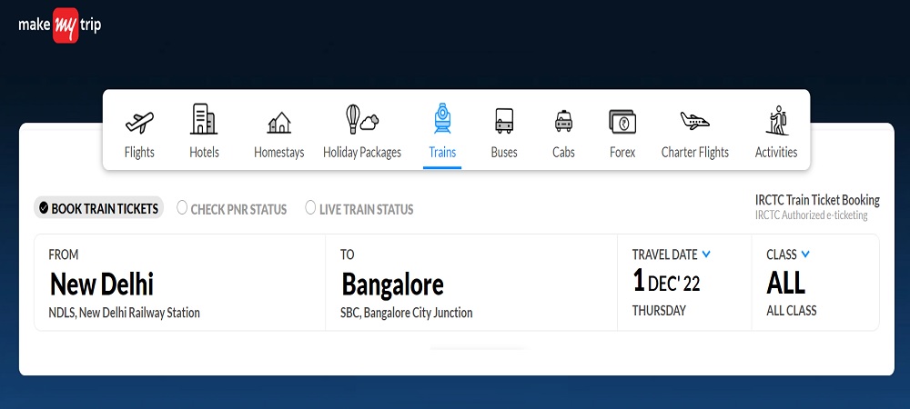 MakeMyTrip Best Train Ticket Booking Apps In India